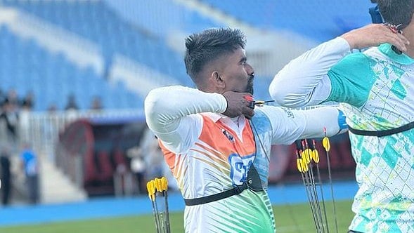 Instagram | Pravin Jadhav : Indian archer Pravin Jadhav at the Paris Olympics 2024.  